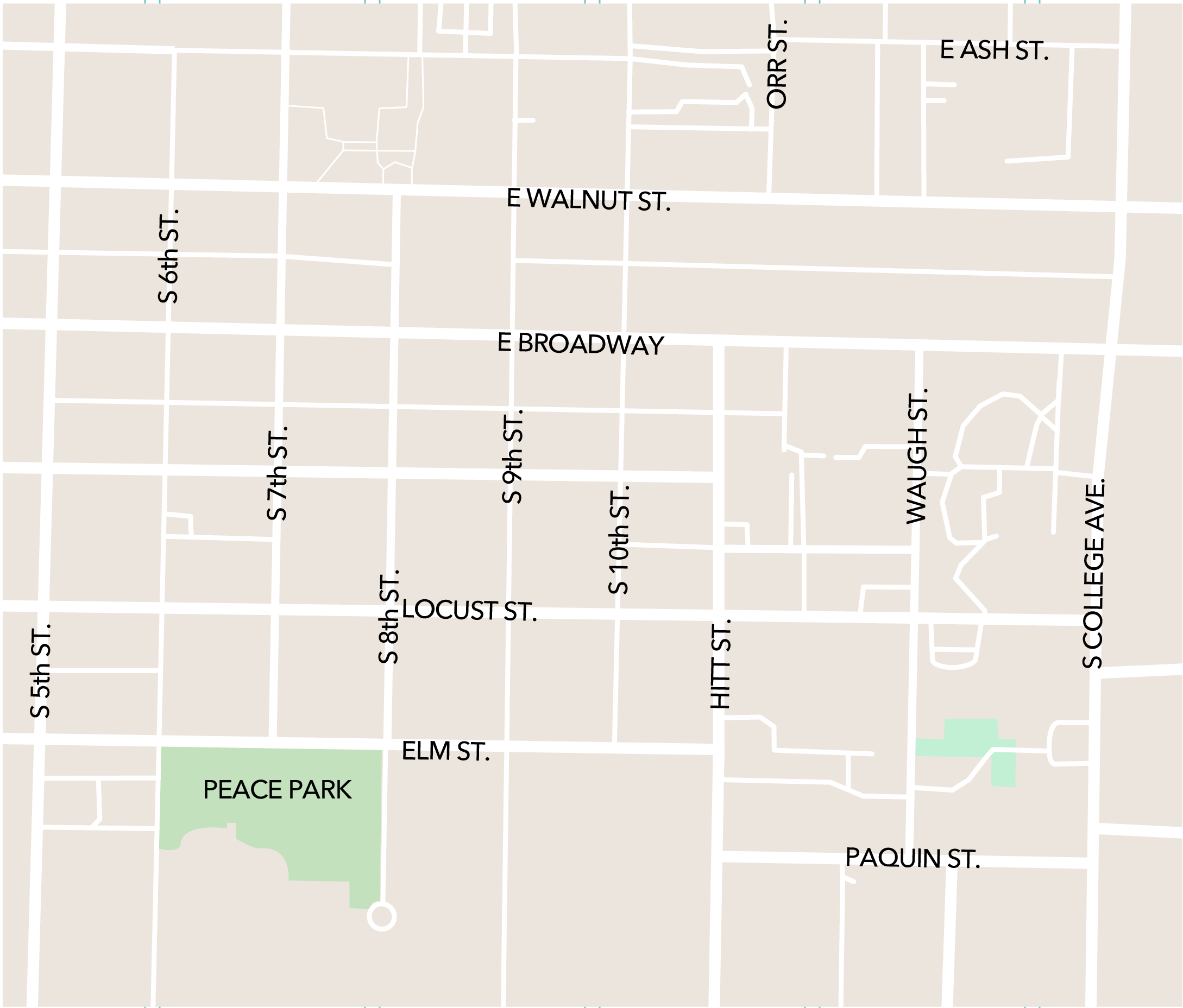 A map showing downtown Columbia and featuring its different apartment complexes.